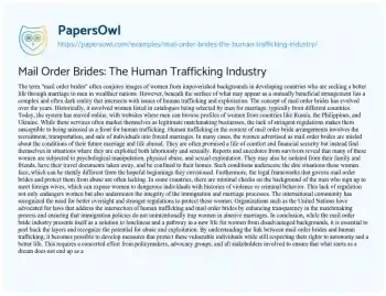 Essay on Mail Order Brides: the Human Trafficking Industry