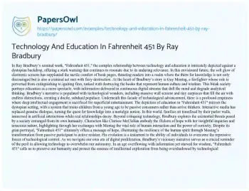 Essay on Technology and Education in Fahrenheit 451 by Ray Bradbury