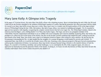 Essay on Mary Jane Kelly: a Glimpse into Tragedy