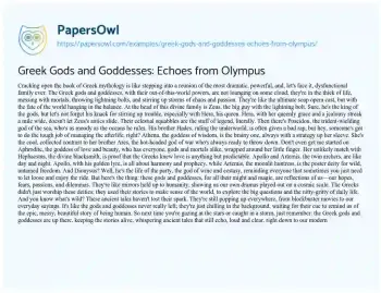 Essay on Greek Gods and Goddesses: Echoes from Olympus