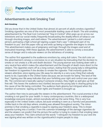 Essay on Advertisements as Anti-Smoking Tool