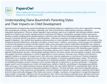 Essay on Understanding Diana Baumrind’s Parenting Styles and their Impacts on Child Development