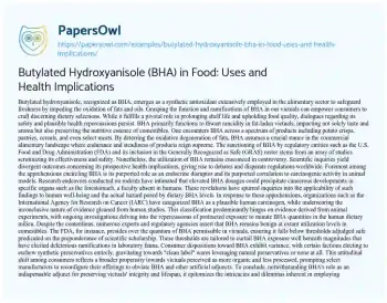 Essay on Butylated Hydroxyanisole (BHA) in Food: Uses and Health Implications