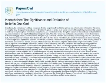 Essay on Monotheism: the Significance and Evolution of Belief in One God