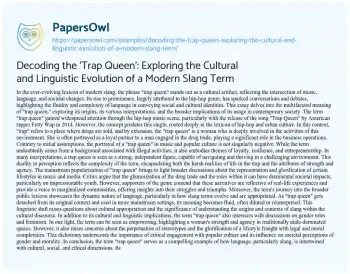 Essay on Decoding the ‘Trap Queen’: Exploring the Cultural and Linguistic Evolution of a Modern Slang Term