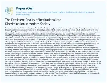 Essay on The Persistent Reality of Institutionalized Discrimination in Modern Society