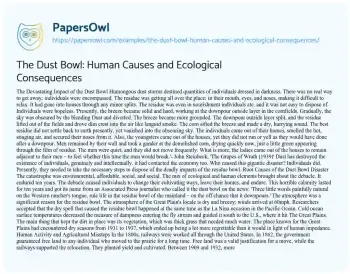 Essay on The Dust Bowl: Human Causes and Ecological Consequences