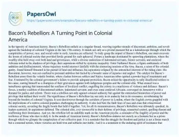 Essay on Bacon’s Rebellion: a Turning Point in Colonial America