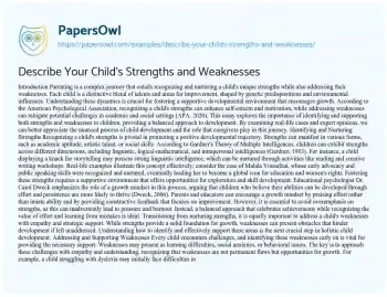 Essay on Describe your Child’s Strengths and Weaknesses