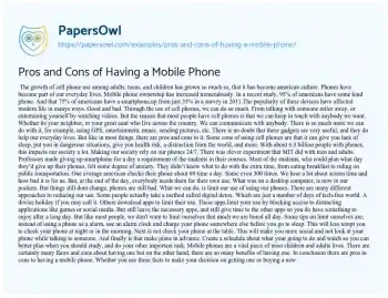 Essay on Pros and Cons of having a Mobile Phone