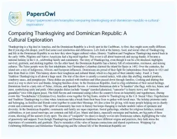 Essay on Comparing Thanksgiving and Dominican Republic: a Cultural Exploration