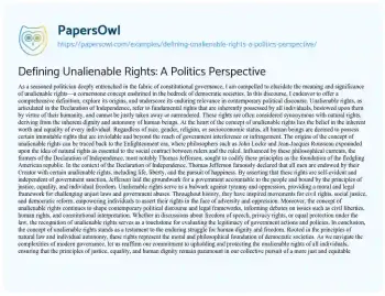 Essay on Defining Unalienable Rights: a Politics Perspective