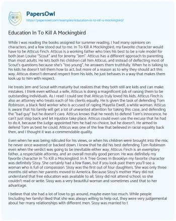 Essay on Education in to Kill a Mockingbird