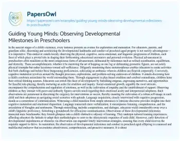 Essay on Guiding Young Minds: Observing Developmental Milestones in Preschoolers