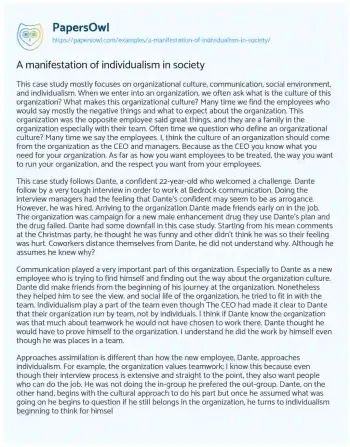 Essay on A Manifestation of Individualism in Society