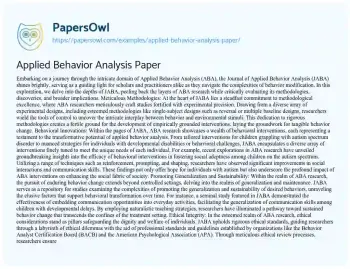 Essay on Applied Behavior Analysis Paper