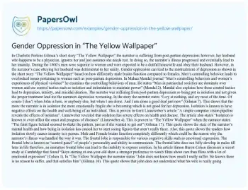 Essay on Gender Oppression in “The Yellow Wallpaper”