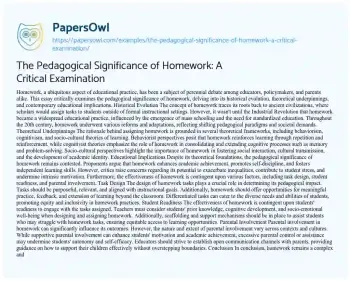 Essay on The Pedagogical Significance of Homework: a Critical Examination