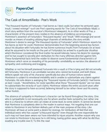 Essay on The Cask of Amontillado – Poe’s Work