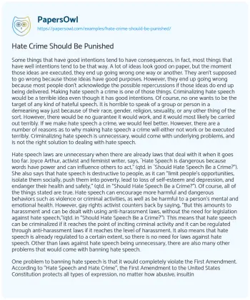 Essay on Hate Crime should be Punished