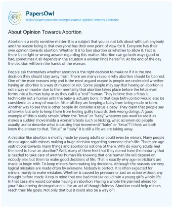 Essay on About Opinion Towards Abortion