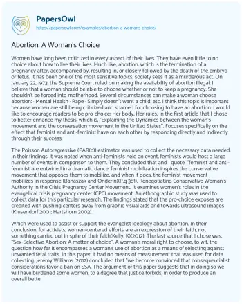 Essay on Abortion: a Woman’s Choice