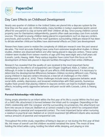 Essay on Day Care Effects on Childhood Development