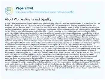 Essay on Women’s Rights and Global Well-Being