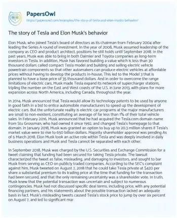 Essay on The Story of Tesla and Elon Musk’s Behavior