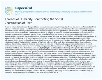 Essay on Threads of Humanity: Confronting the Social Construction of Race