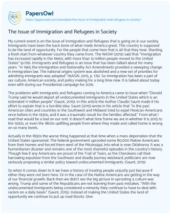 Essay on The Issue of Immigration and Refugees in Society