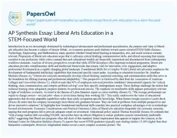 Essay on AP Synthesis Essay: Liberal Arts Education in a STEM-Focused World