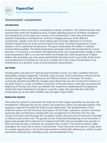 Essay on Homeostasis’ Components