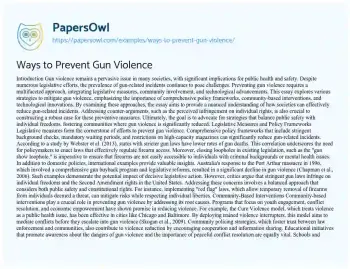 Essay on Ways to Prevent Gun Violence