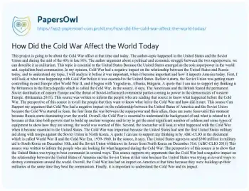 Essay on How did the Cold War Affect the World Today