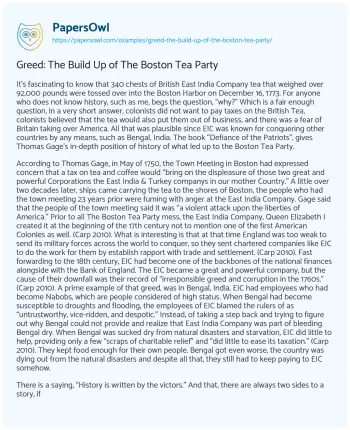 Essay on Greed: the Build up of the Boston Tea Party