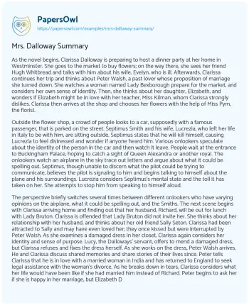 Essay on Mrs. Dalloway Summary