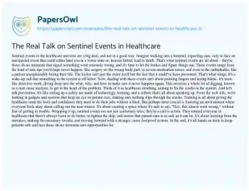 Essay on The Real Talk on Sentinel Events in Healthcare