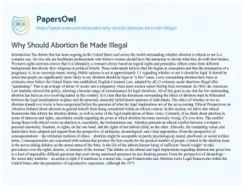 Essay on Why should Abortion be Made Illegal