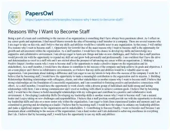 Essay on Reasons why i Want to Become Staff