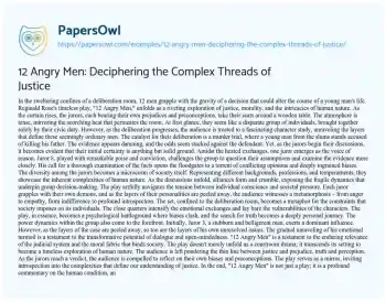 Essay on 12 Angry Men: Deciphering the Complex Threads of Justice