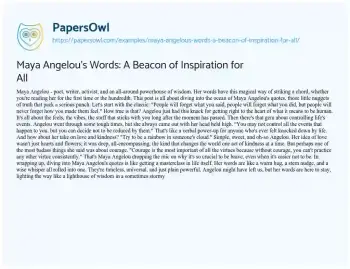 Essay on Maya Angelou’s Words: a Beacon of Inspiration for all