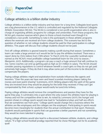 Essay on College Athletics is a Billion Dollar Industry