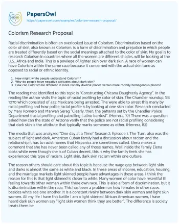 Essay on Colorism Research Proposal