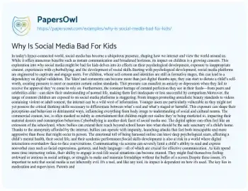 Essay on Why is Social Media Bad for Kids