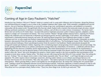 Essay on Coming of Age in Gary Paulsen’s “Hatchet”