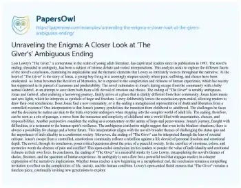 Essay on Unraveling the Enigma: a Closer Look at ‘The Giver’s’ Ambiguous Ending