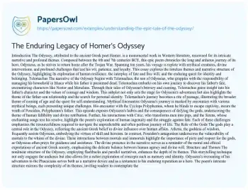 Essay on The Enduring Legacy of Homer’s Odyssey