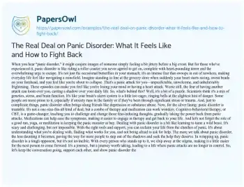 Essay on The Real Deal on Panic Disorder: what it Feels Like and how to Fight Back