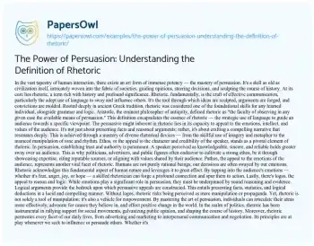 Essay on The Power of Persuasion: Understanding the Definition of Rhetoric